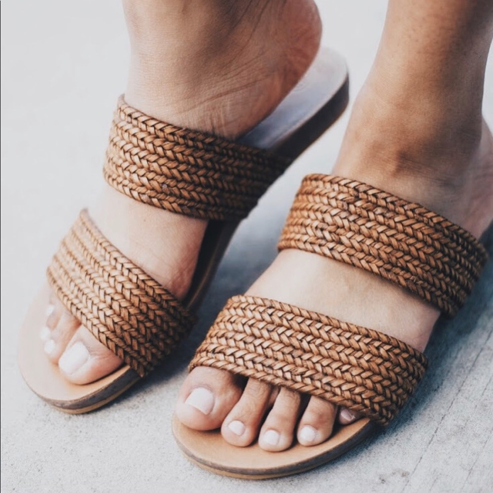 New Beige Rattan Slides